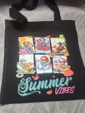 Summer Vibes, Black Canvas Tote 13x15